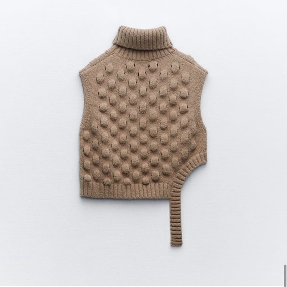 Chunky Knit Turtleneck Sweater Vest - Brown - Picture 2 of 10